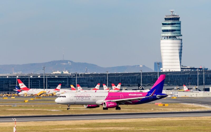 Wizz Air aircraft at Vienna airport