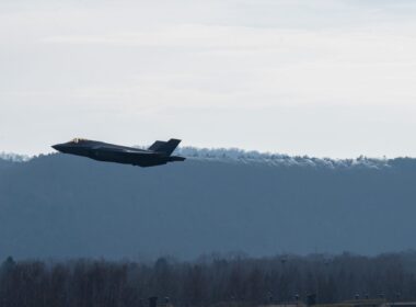 An F-35A Lightning II assigned to the Royal Netherlands Air Force takes off during exercise Spartan Lightning at Ramstein Air Base, Germany