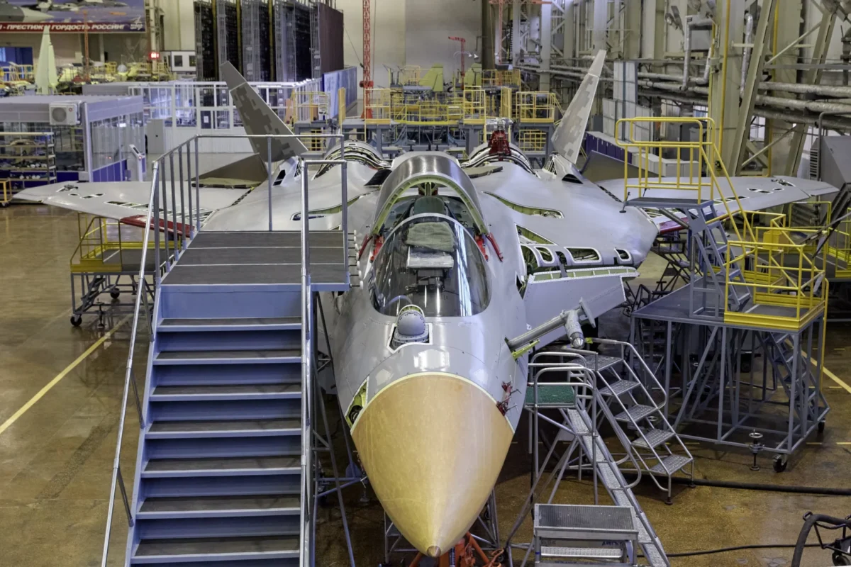 Russian Sukhoi Su 57 fighter fighter jet under construction