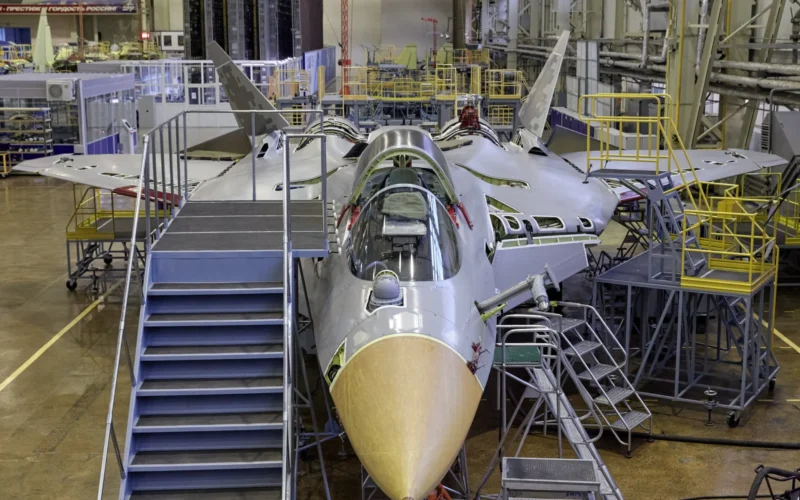 Russian Sukhoi Su 57 fighter fighter jet under construction