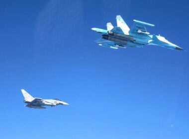 Spanish Air Force Typhoon intercepts Russian Su-34 jet