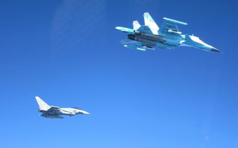 Spanish Air Force Typhoon intercepts Russian Su 34 jet