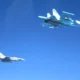 Spanish Air Force Typhoon intercepts Russian Su 34 jet