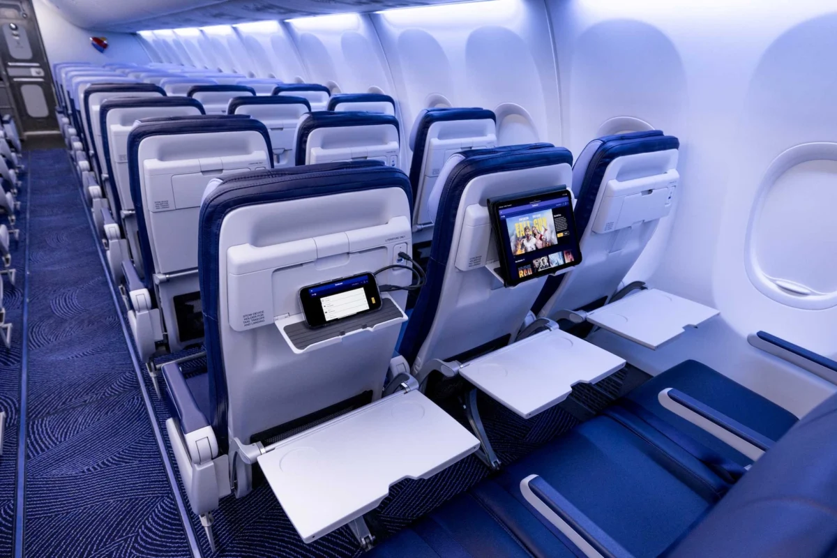 The new Southwest RECARO R2 seatbacks include a personal electronic device holder The new Southwest RECARO R2 seatbacks include a personal electronic device holder.