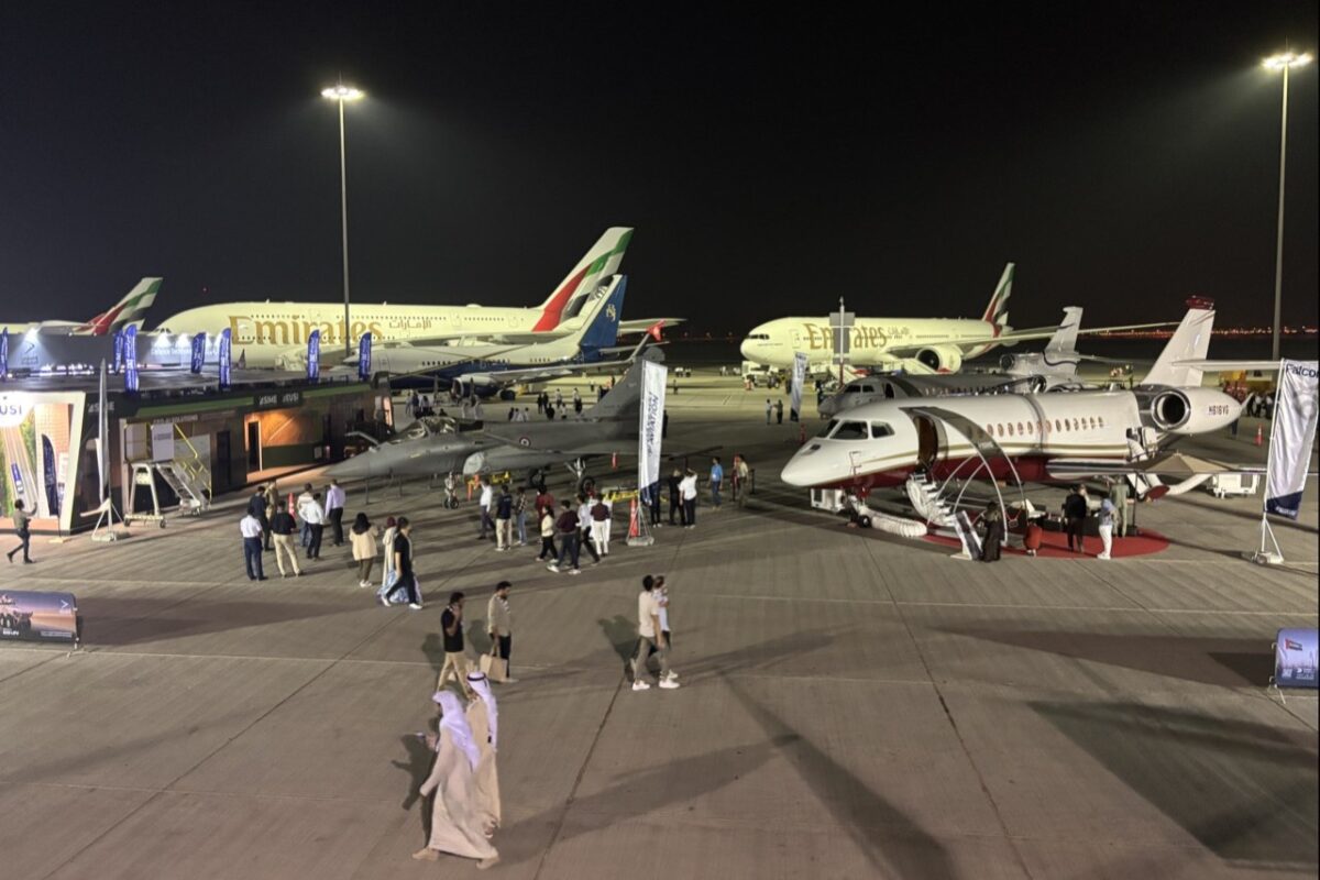 Aircraft at night at Dubai Airshow 2025