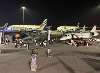 Aircraft at night at Dubai Airshow 2025