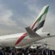 Emirates Boeing 777 tail at Dubai Airshow 2025