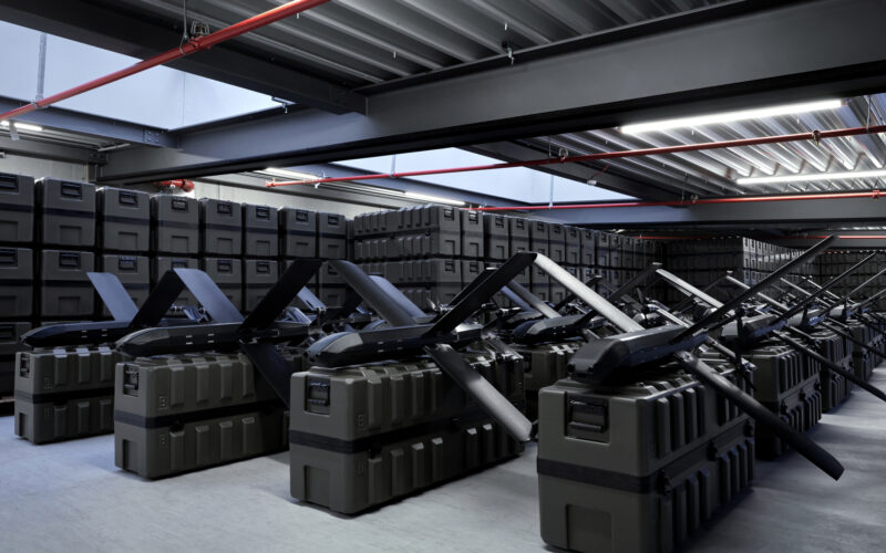 Helsing HX 2 loitering munition in storage