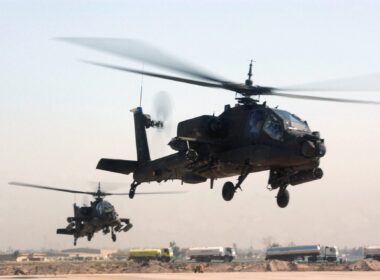 Two US Army AH-64 Apache helicopters