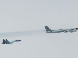 Russian Tu 95 and Su 35 military aircraft over the Bering Sea