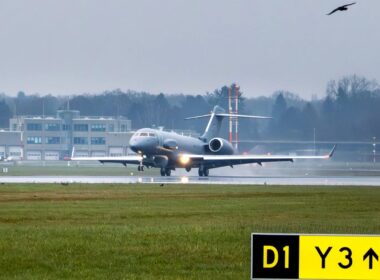 The modified Bombardier Global 6000 for the PEGASUS air surveillance mission (SIGINT) landing in Hamburg