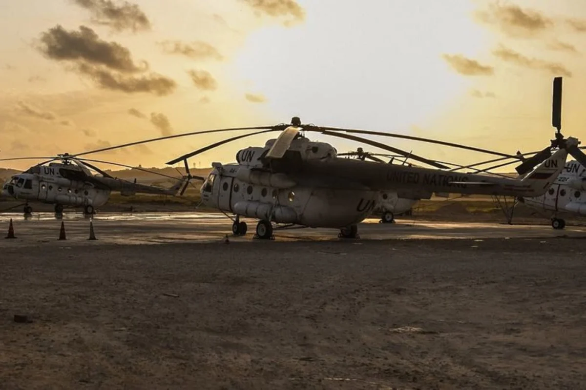 United Nations helicopters at Mogadishu Airport in Somalia United Nations helicopters at Mogadishu Airport in Somalia