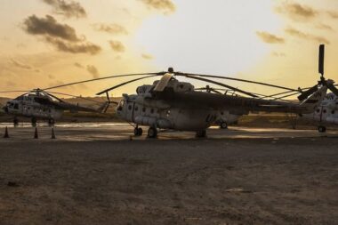 United Nations helicopters at Mogadishu Airport in Somalia