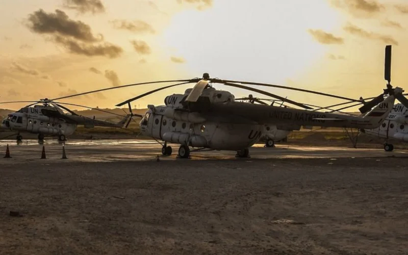 United Nations helicopters at Mogadishu Airport in Somalia