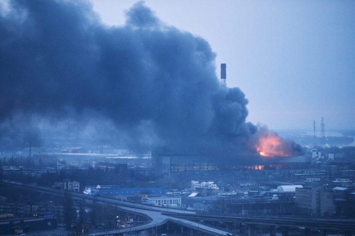 CHP Station TEC 5 in Kyiv burning after missile strike