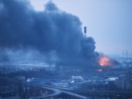 CHP Station TEC 5 in Kyiv burning after missile strike