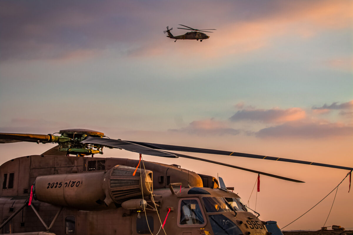 IAF helicopters at sunset