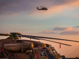IAF helicopters at sunset