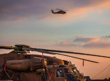 IAF helicopters at sunset