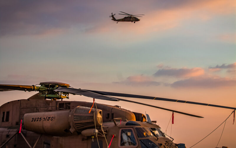 IAF helicopters at sunset