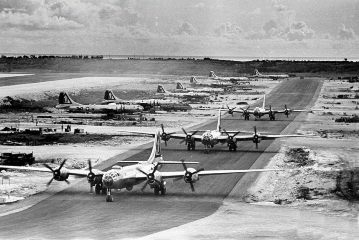 Tinian Northern Mariana Islands USAF B 29s West Field 1945 US Air Force photo Tinian_Northern-Mariana-Islands-USAF-B-29s-West_Field_1945_US-Air-Force-photo