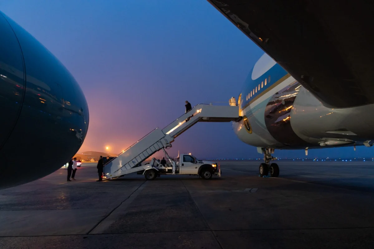 Trump deplaning from Air Force One Trump deplaning from Air Force One