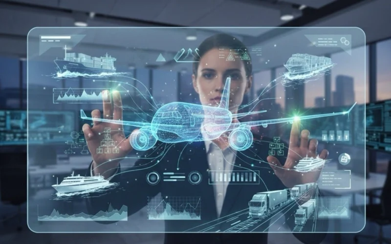 Airline operations interface showing agentic AI coordinating aircraft logistics and supply chains