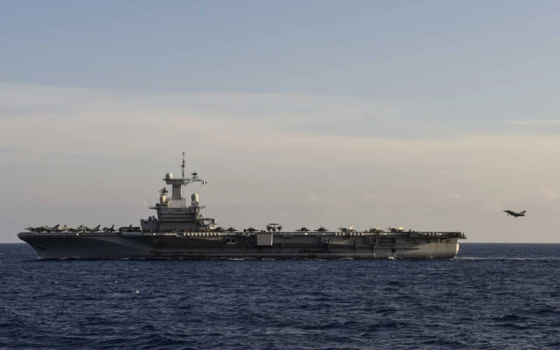 A French Navy Rafale Marine landing aboard the Charles de Gaulle aircraft carrier