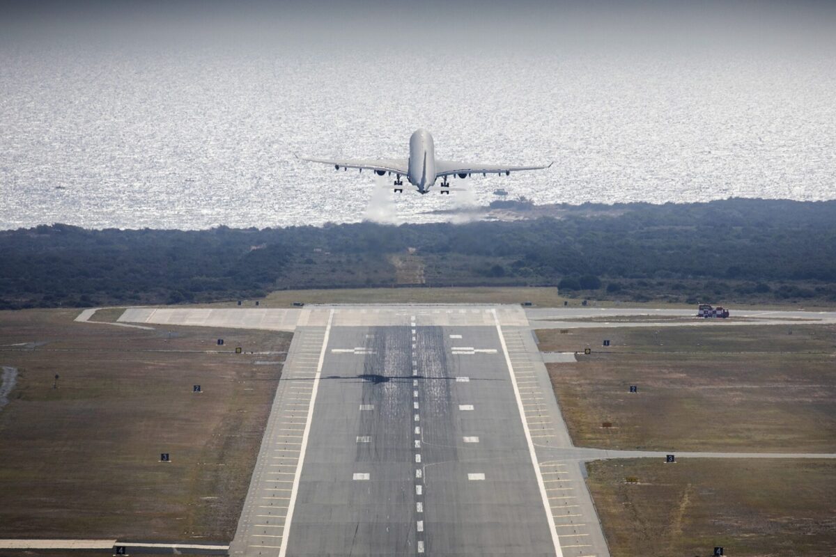 A Royal Air Force RAF Voyager strategic tanker aircraft taking off from RAF Akrotiri A Royal Air Force RAF Voyager strategic tanker aircraft taking off from RAF Akrotiri