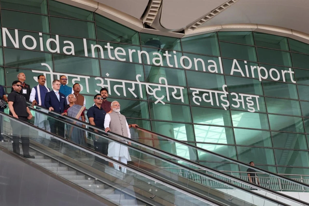 Narendra Modi inaugurating Noida International Airport Narendra Modi inaugurating Noida International Airport