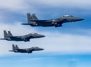 Three U.S. Air Force F-15E Strike Eagle aircraft