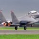 A US Air Force F 15E Eagle lifts off from RAF Mildenhall