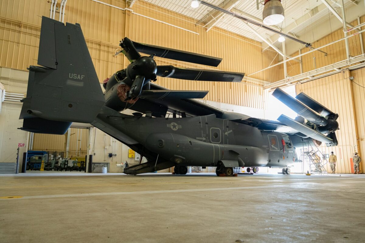 First USAF CV 22 Osprey with nacelle improvement modifications