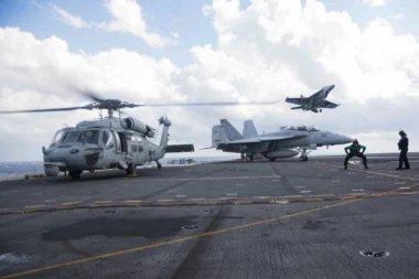 Aircraft aboard the Nimitz class aircraft carrier USS Abraham Lincoln