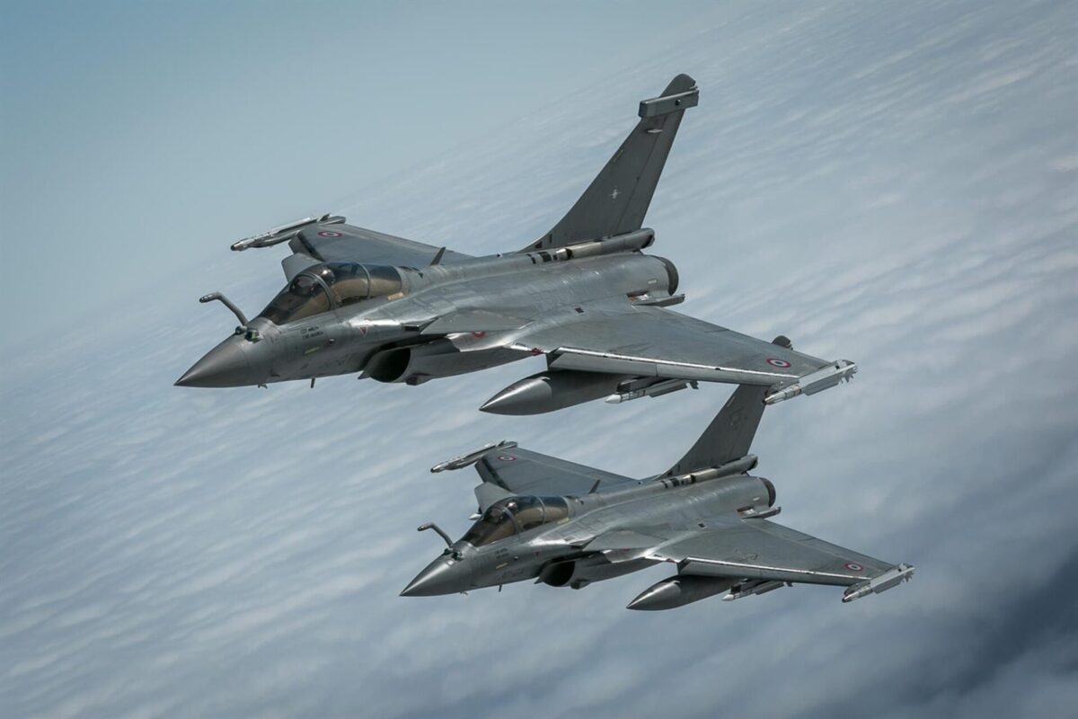French Air and Space Force Rafale fighter aircraft over Siauliai Air Base Lithuania