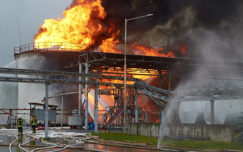 Missile attack on an oil factory in Ukraine Missile attack on an oil factory in Ukraine