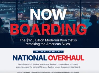 Hero image showing 'NOW BOARDING' over aviation operations monitors, promoting a $12.5B modernization and national overhaul.