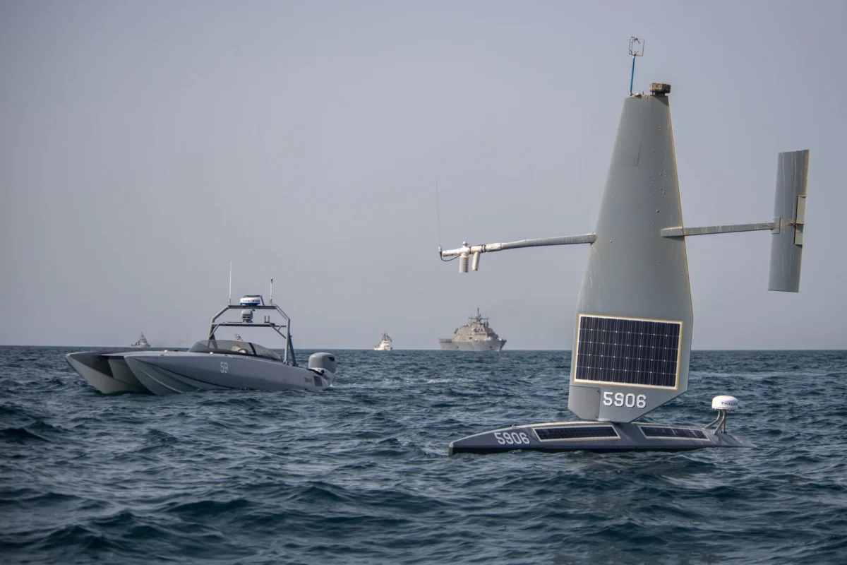 A Saildrone Explorer Devil Ray T 38 unmanned surface vessel A Saildrone Explorer Devil Ray T 38 unmanned surface vessel