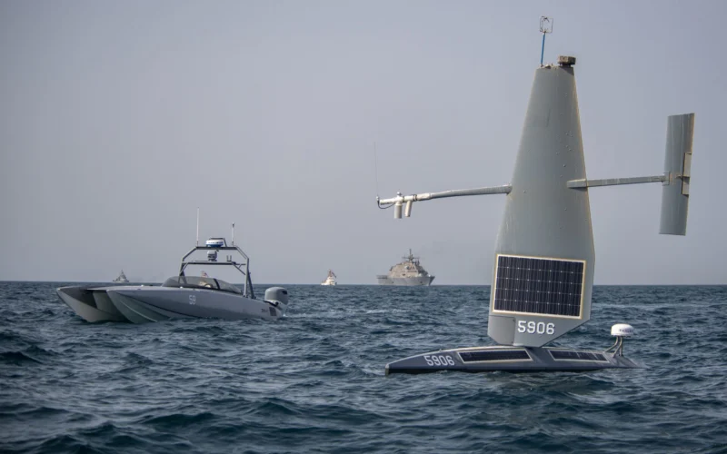 A Saildrone Explorer Devil Ray T 38 unmanned surface vessel