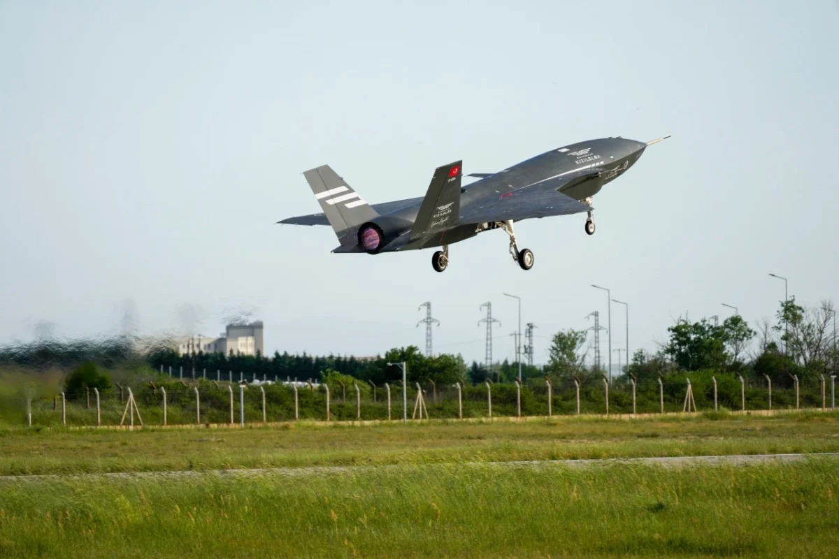 Baykars Kizilelma unmanned fighter during the K SWARM live flight trials at the companys flight and test center in Çorlu Turkey