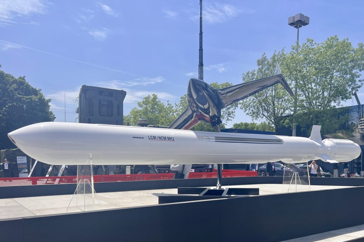 MBDAs LCM NCM Mk2 missile displayed at Eurosatory 2026 with the DELUGE long range teleoperated munition shown above it MBDAs LCM NCM Mk2 missile displayed at Eurosatory 2026 with the DELUGE long range teleoperated munition shown above it