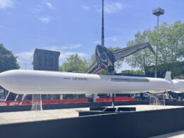 MBDAs LCM  NCM Mk2 missile displayed at Eurosatory 2026 with the DELUGE long range teleoperated munition shown above it