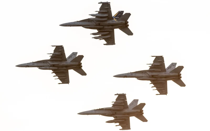 Royal Australian Air Force FA 18F Super Hornets and an EA 18G Growler
