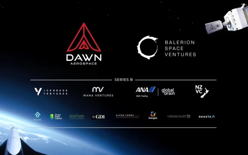Dark space banner featuring DAWN Aerospace and Balerion Space Ventures logos with multiple sponsor logos along the bottom