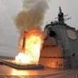A Tomahawk cruise missile launches from the Japan Maritime Self Defense Force destroyer JS Chokai during a live fire test
