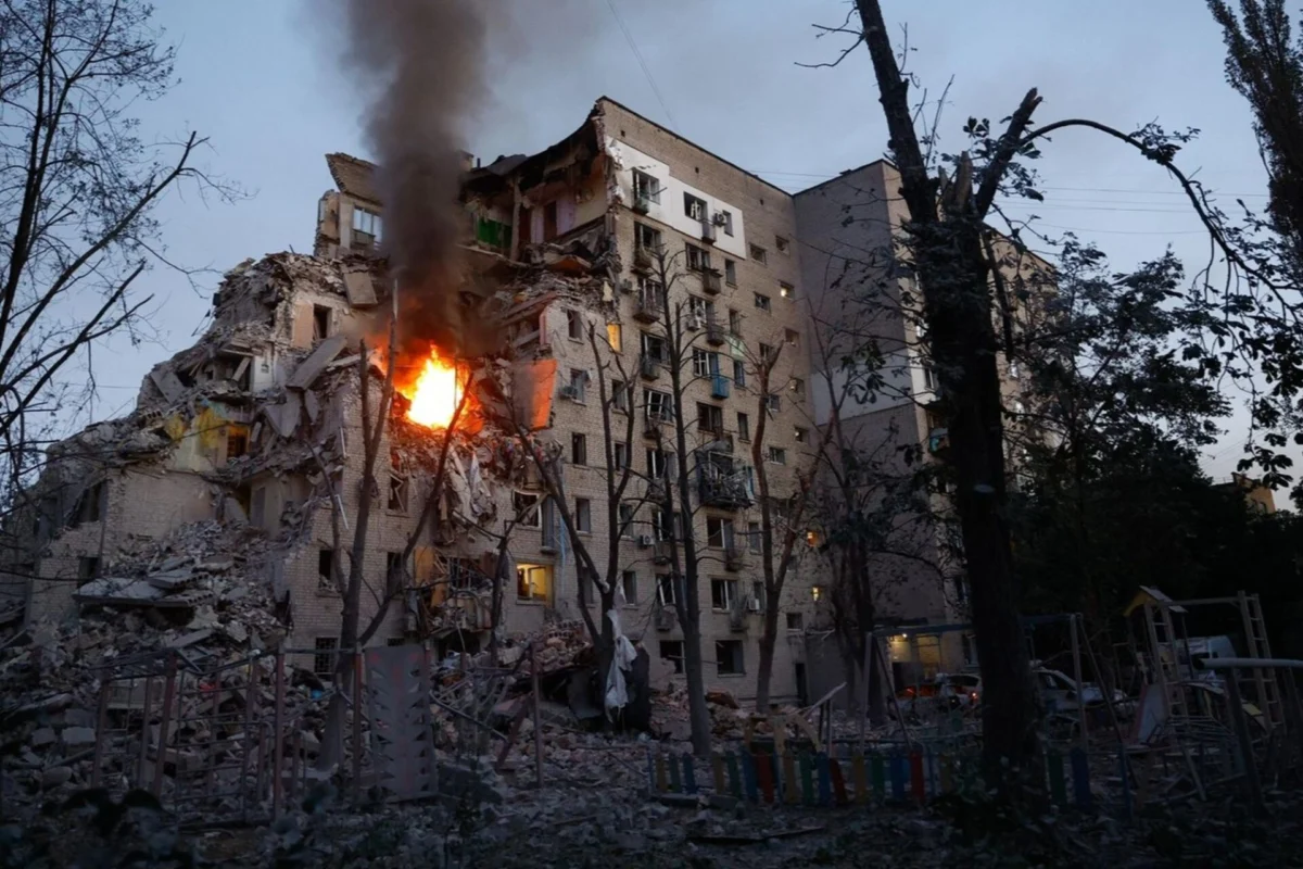 A residential building in Kyiv heavily damaged during Russias overnight missile and drone attack on July 12 2026 A residential building in Kyiv heavily damaged during Russias overnight missile and drone attack on July 12 2026