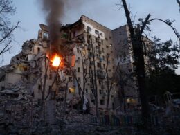 A residential building in Kyiv heavily damaged during Russias overnight missile and drone attack on July 12 2026