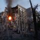 A residential building in Kyiv heavily damaged during Russias overnight missile and drone attack on July 12 2026
