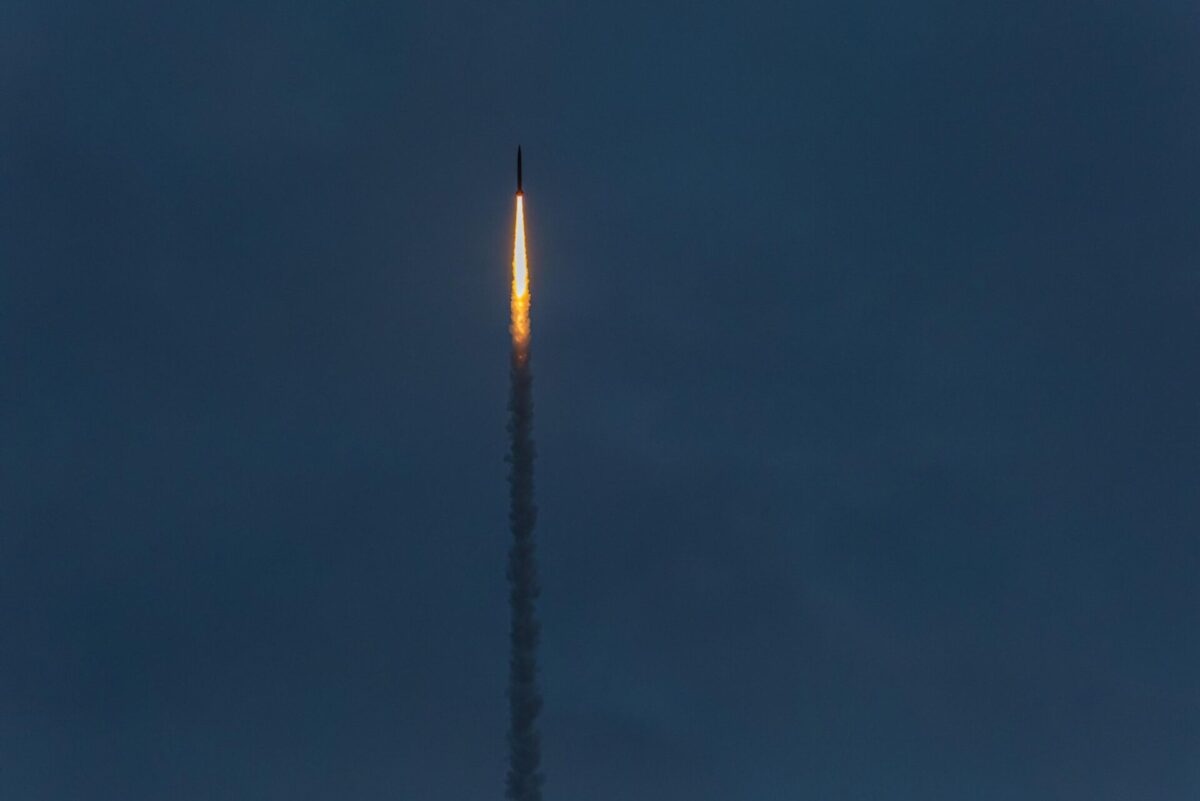An unidentified Fire Point missile climbs under rocket power during a launch An unidentified Fire Point missile climbs under rocket power during a launch