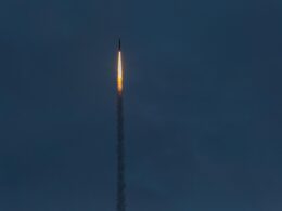 An unidentified Fire Point missile climbs under rocket power during a launch